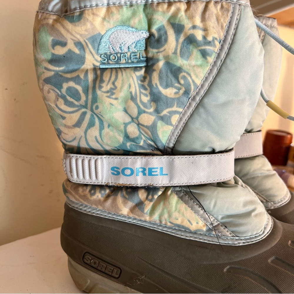 Sorel FLURRY Waterproof Floral Snow Boots Womens Size 5 Blue Gray Rain - Picture 2 of 7